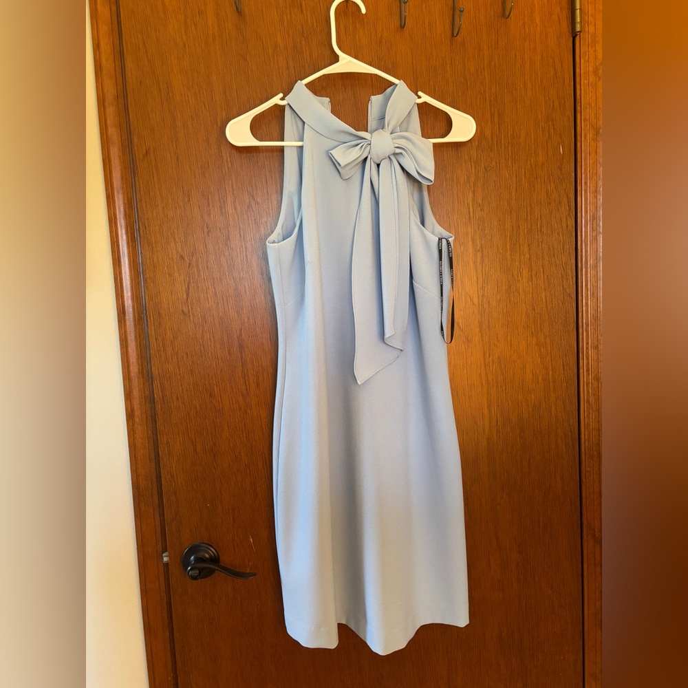 Vince Camuto Light Blue Midi Dress with Bow Tie Neck